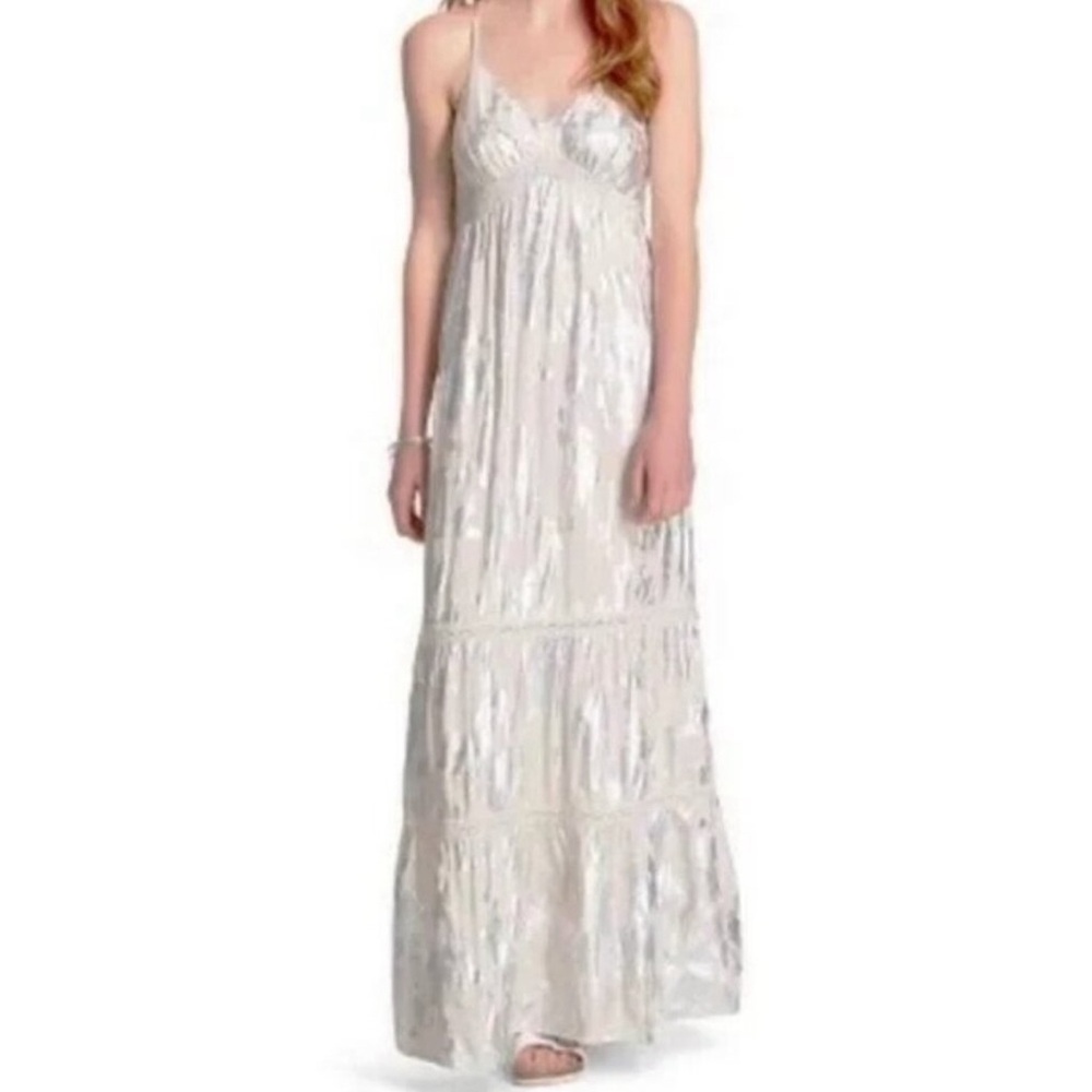 Mossimo Cream/Silver Metallic Maxi Dress, size Small